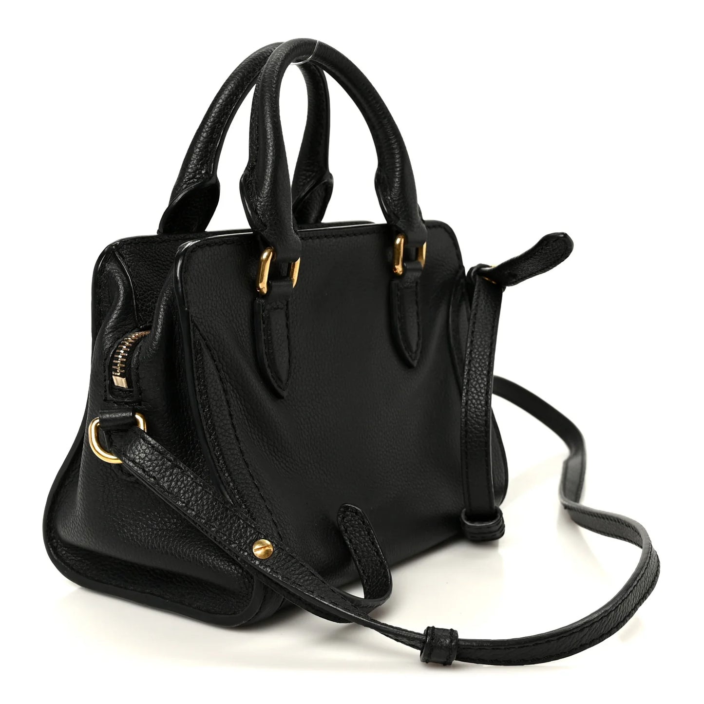 Alexander McQueen Pebbled Calfskin Mini Skull Padlock Zip Around Tote Black