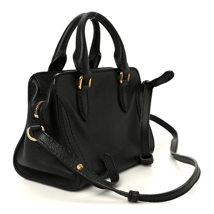 Alexander McQueen Pebbled Calfskin Mini Skull Padlock Zip Around Tote Black