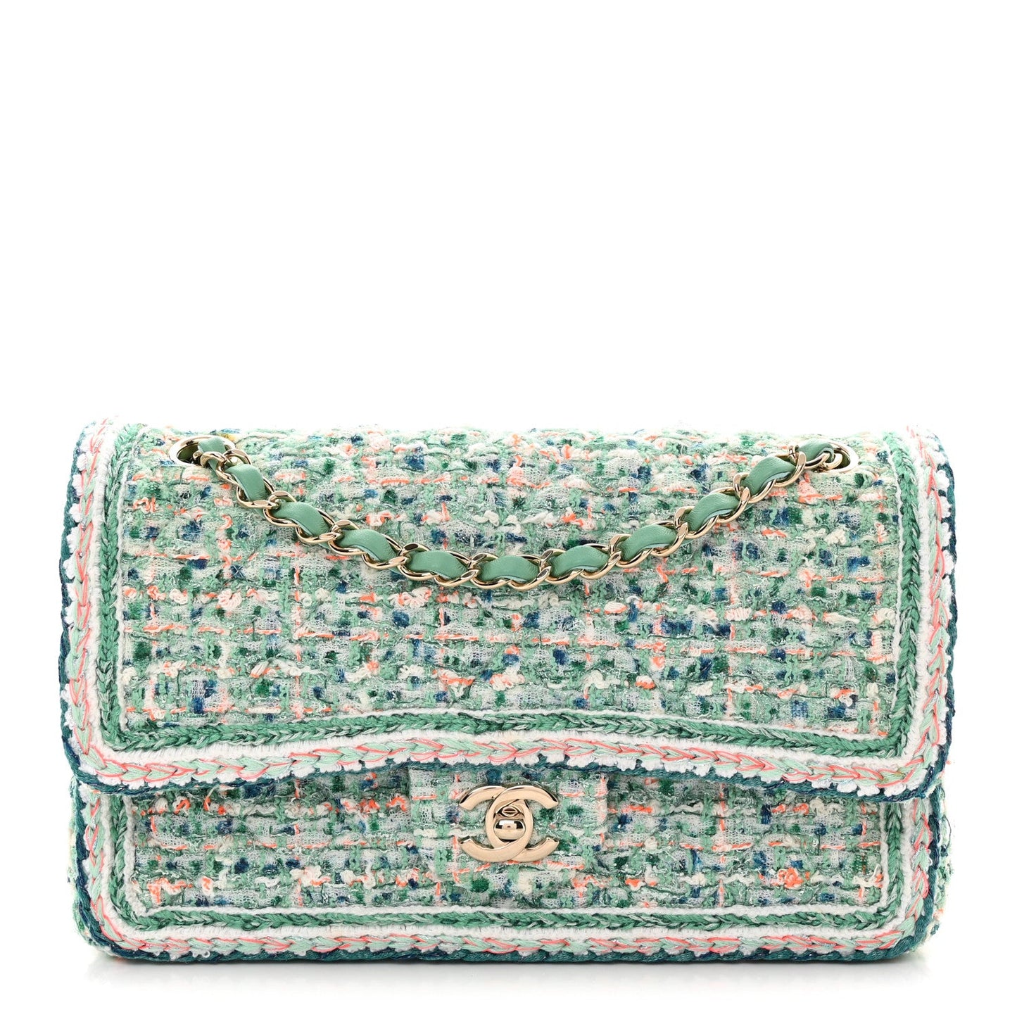 Tweed Braided Medium Flap Green Blue Multicolor