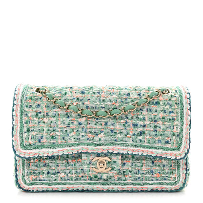 Tweed Braided Medium Flap Green Blue Multicolor