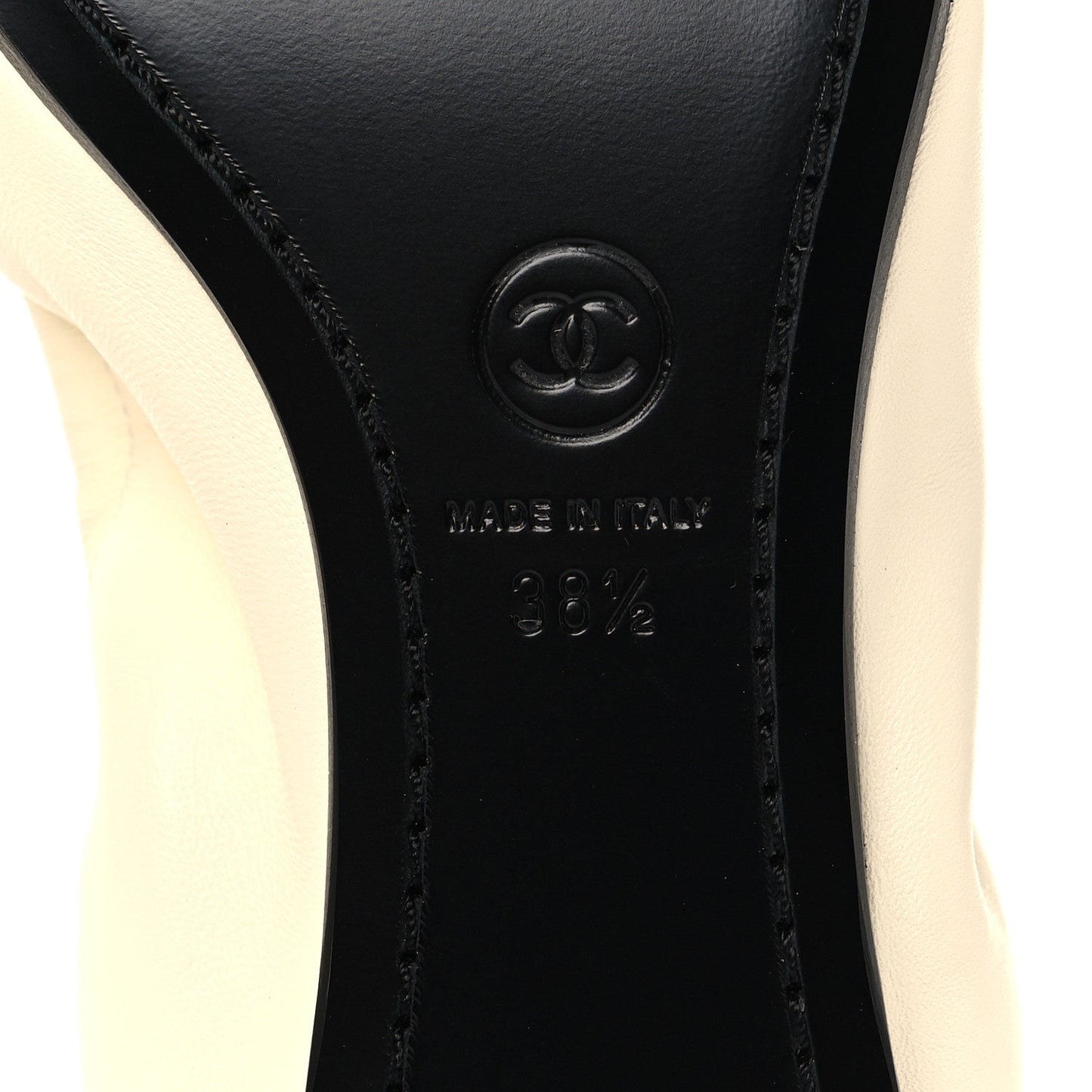 Lambskin CC Turnlock Ballerina Flats 38.5 Ivory Black