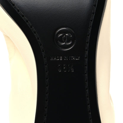 Lambskin CC Turnlock Ballerina Flats 38.5 Ivory Black