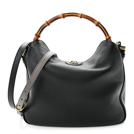 Softy Wonka Textured Dollar Calfskin Medium Diana Shoulder Bag Black Dusty Grey