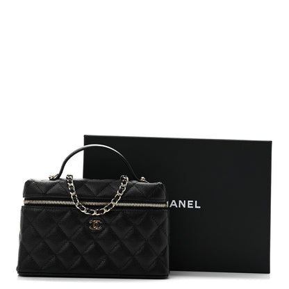 Caviar Quilted Top Handle Slim Vanity With Chain Black