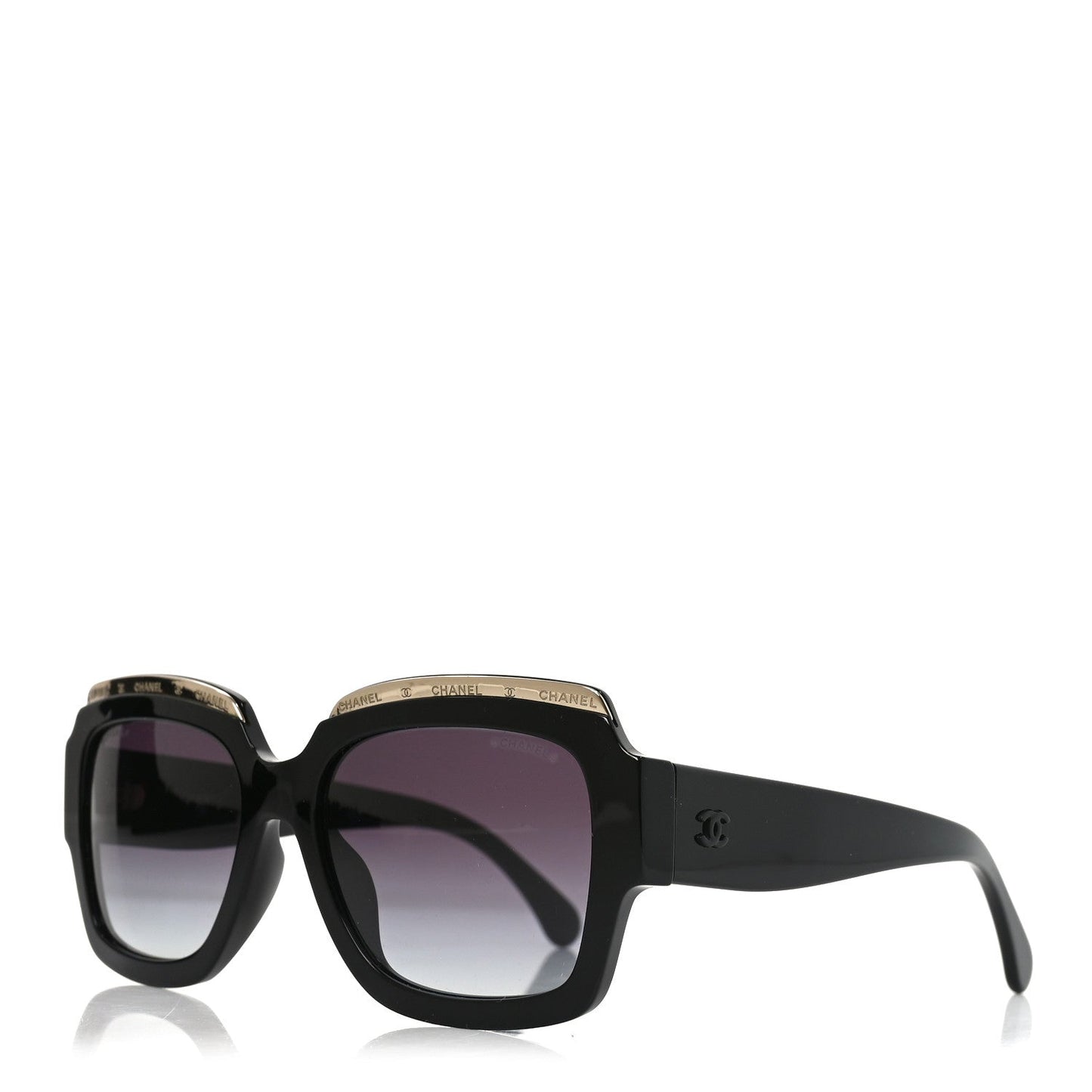 Acetate Rectangle Logo Sunglasses 71506A Black Gold