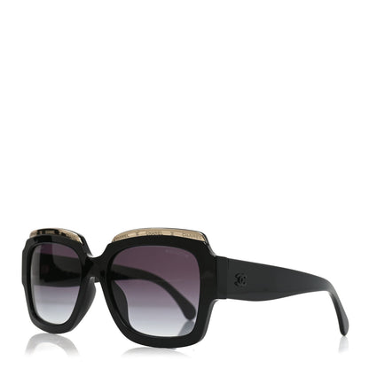 Acetate Rectangle Logo Sunglasses 71506A Black Gold