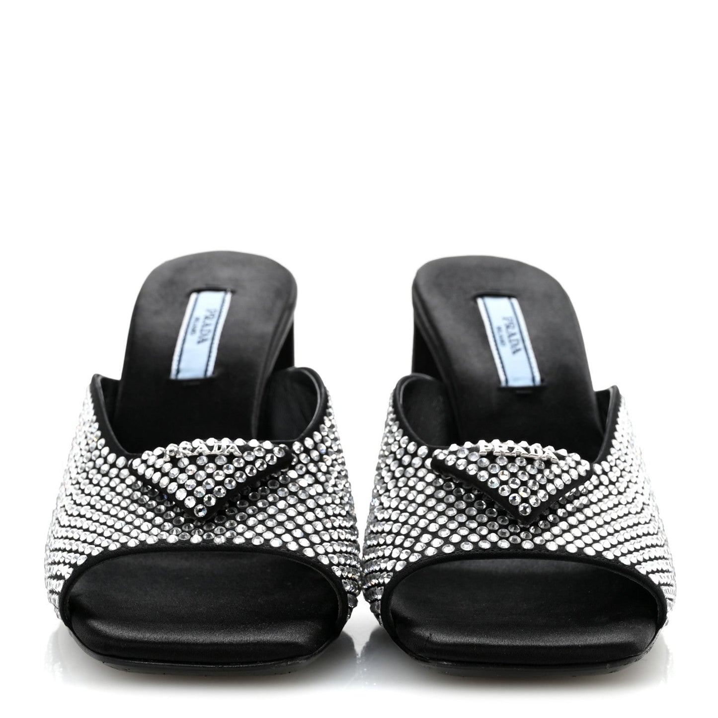 Satin Crystal Logo 90mm Slide Sandals 36 Cristal