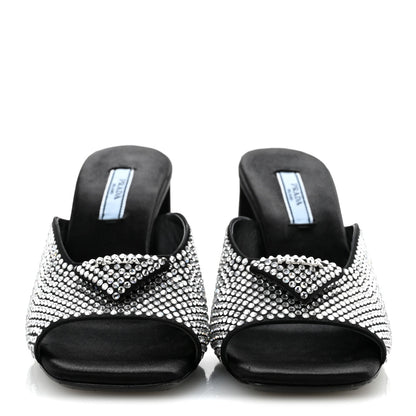 Satin Crystal Logo 90mm Slide Sandals 36 Cristal