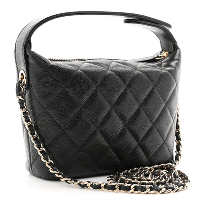 Caviar Quilted Hobo Clutch With Chain Black
