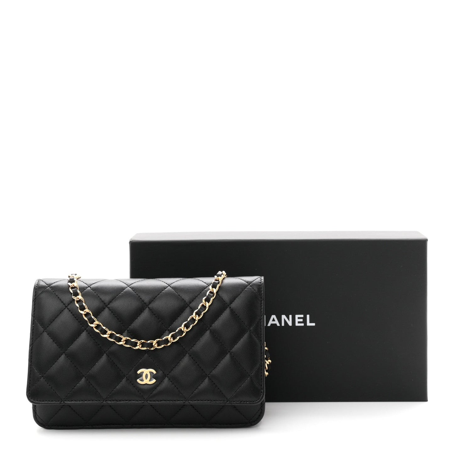 Lambskin Quilted Wallet On Chain WOC Black
