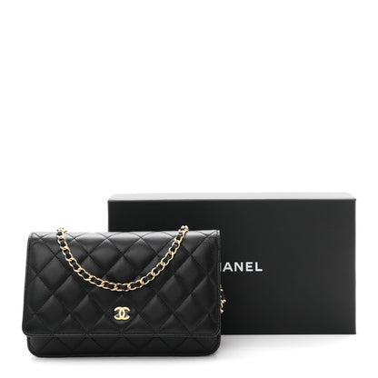 Lambskin Quilted Wallet On Chain WOC Black