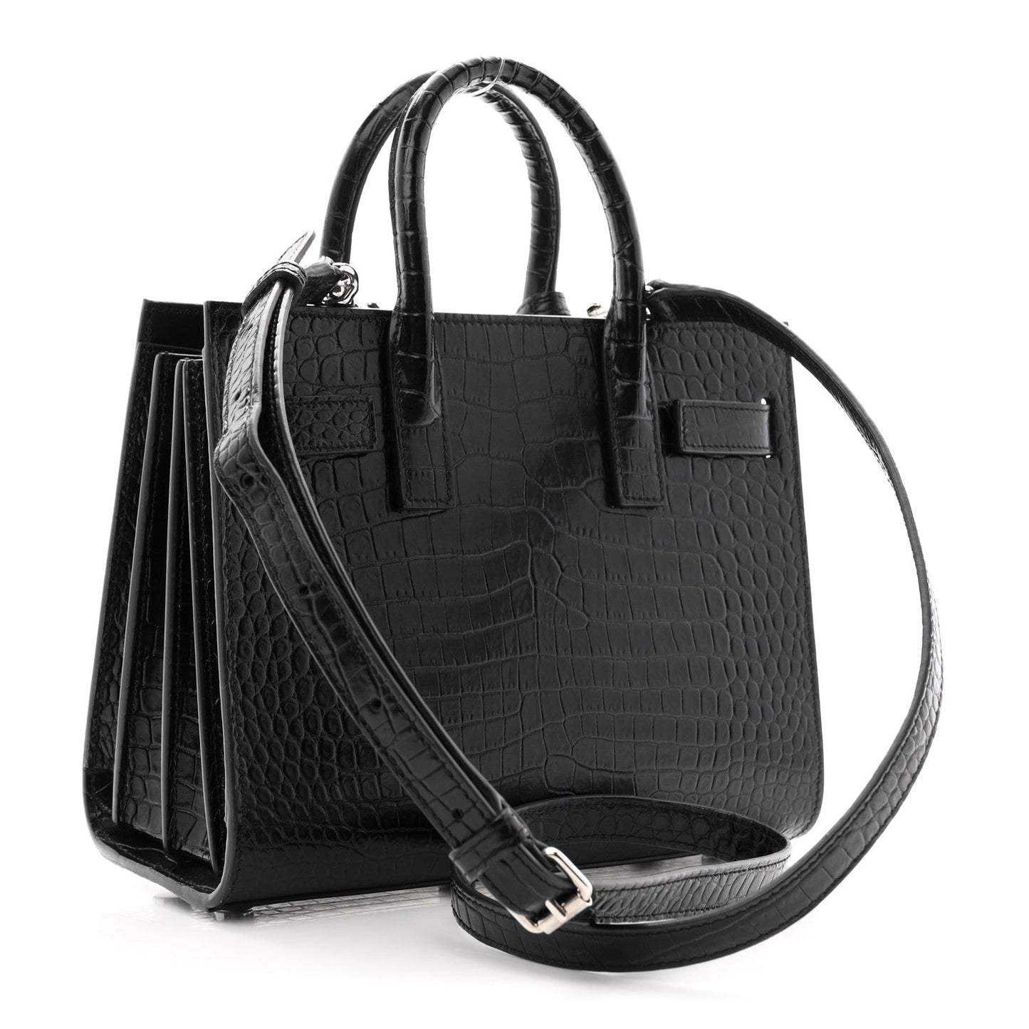 Calfskin Crocodile Embossed Nano Sac De Jour Black
