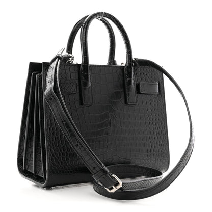 Calfskin Crocodile Embossed Nano Sac De Jour Black