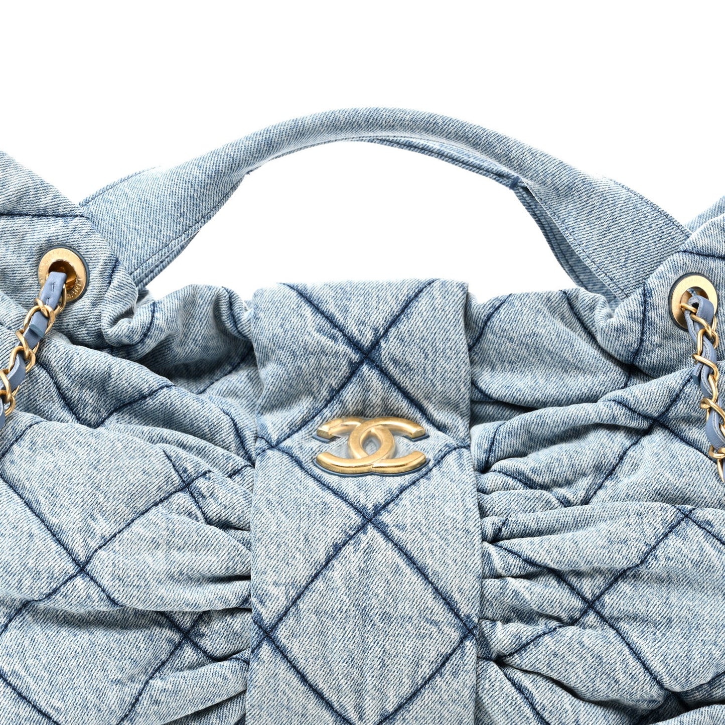 Washed Denim Quilted Maxi Bow Bag Blue