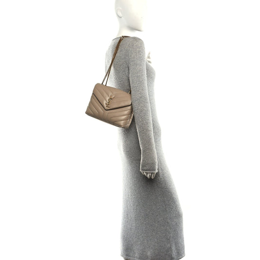 Calfskin Y Quilted Monogram Small Loulou Chain Satchel Dark Beige