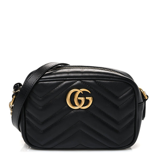 Calfskin Matelasse Mini GG Marmont Chain Shoulder Bag Black
