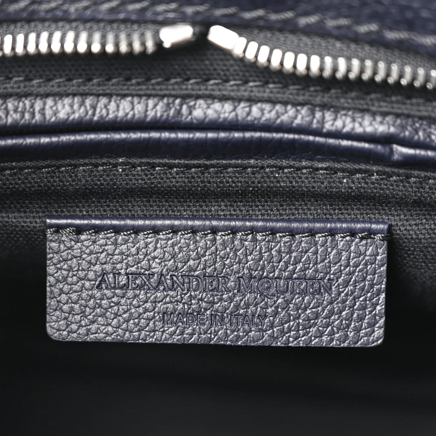 Alexander McQueen Pebbled Calfskin Small Skull Padlock Zip Around Tote Navy