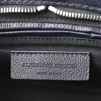Alexander McQueen Pebbled Calfskin Small Skull Padlock Zip Around Tote Navy