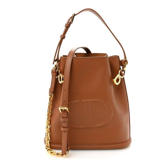 Calfskin CD Embossed Medium C'est Chain Bucket Bag Golden Saddle