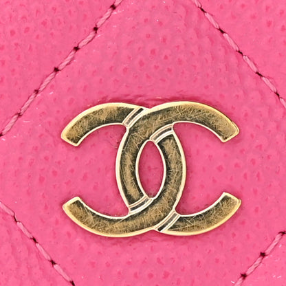 Caviar Quilted Card Holder Fuchsia