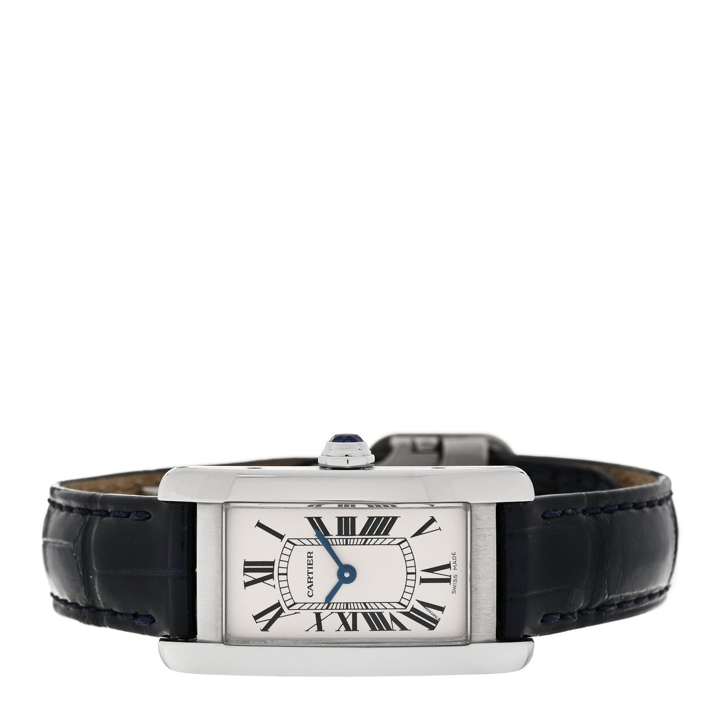 Stainless Steel Alligator 19mm Tank Americaine Quartz Watch Blue
