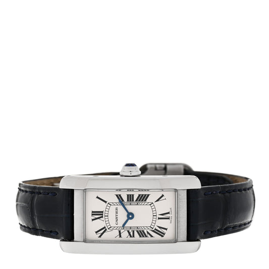 Stainless Steel Alligator 19mm Tank Americaine Quartz Watch Blue