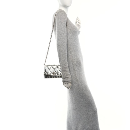Alexander McQueen Metallic Calfskin Quilted Graffiti Skull Small Chain Crossbody Bag Silver