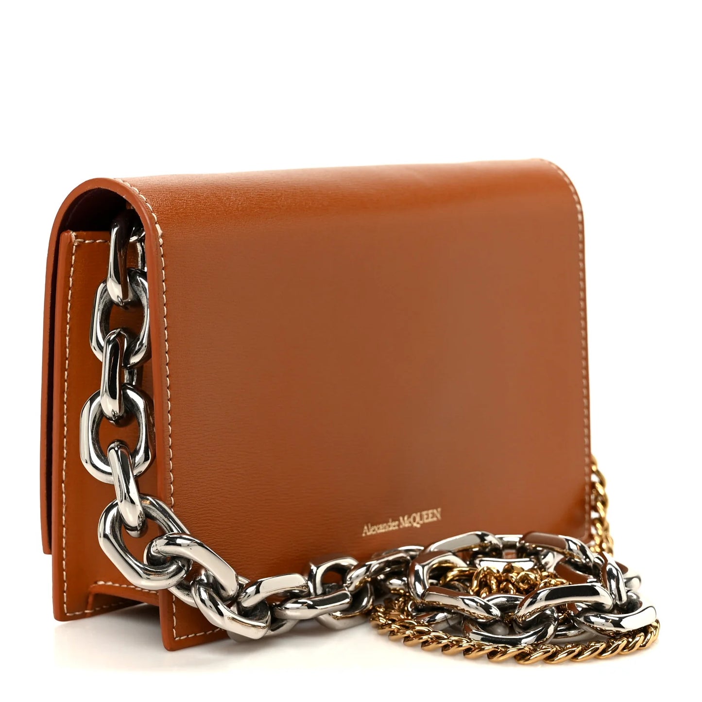 Alexander McQueen Calfskin Mini Skull Chain Crossbody Bag Caramel Tan