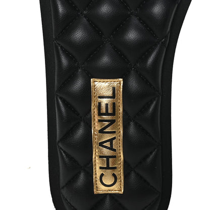 Lambskin Quilted Textured CC Mules Sandals 39 Black