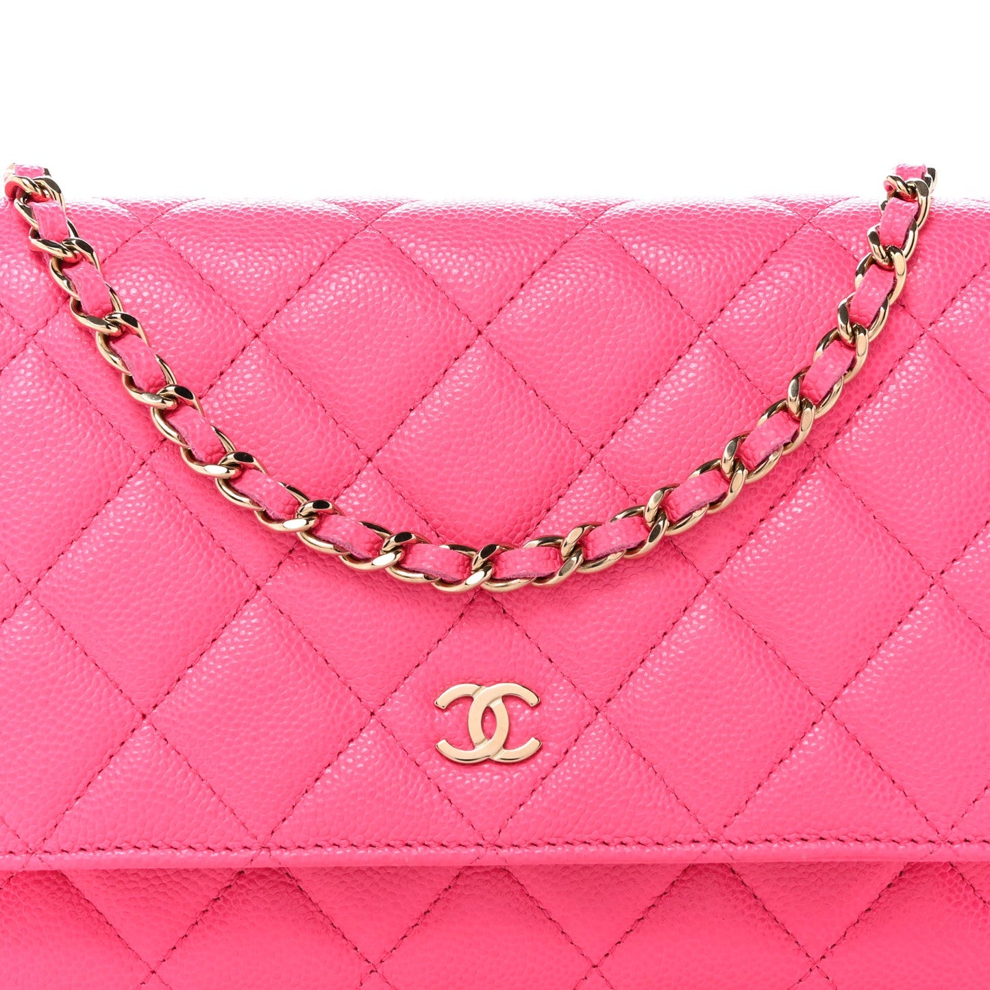 Caviar Quilted Wallet on Chain WOC Fuchsia