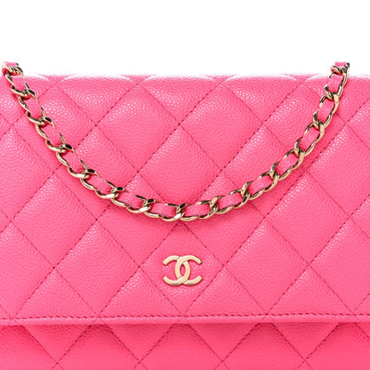 Caviar Quilted Wallet on Chain WOC Fuchsia