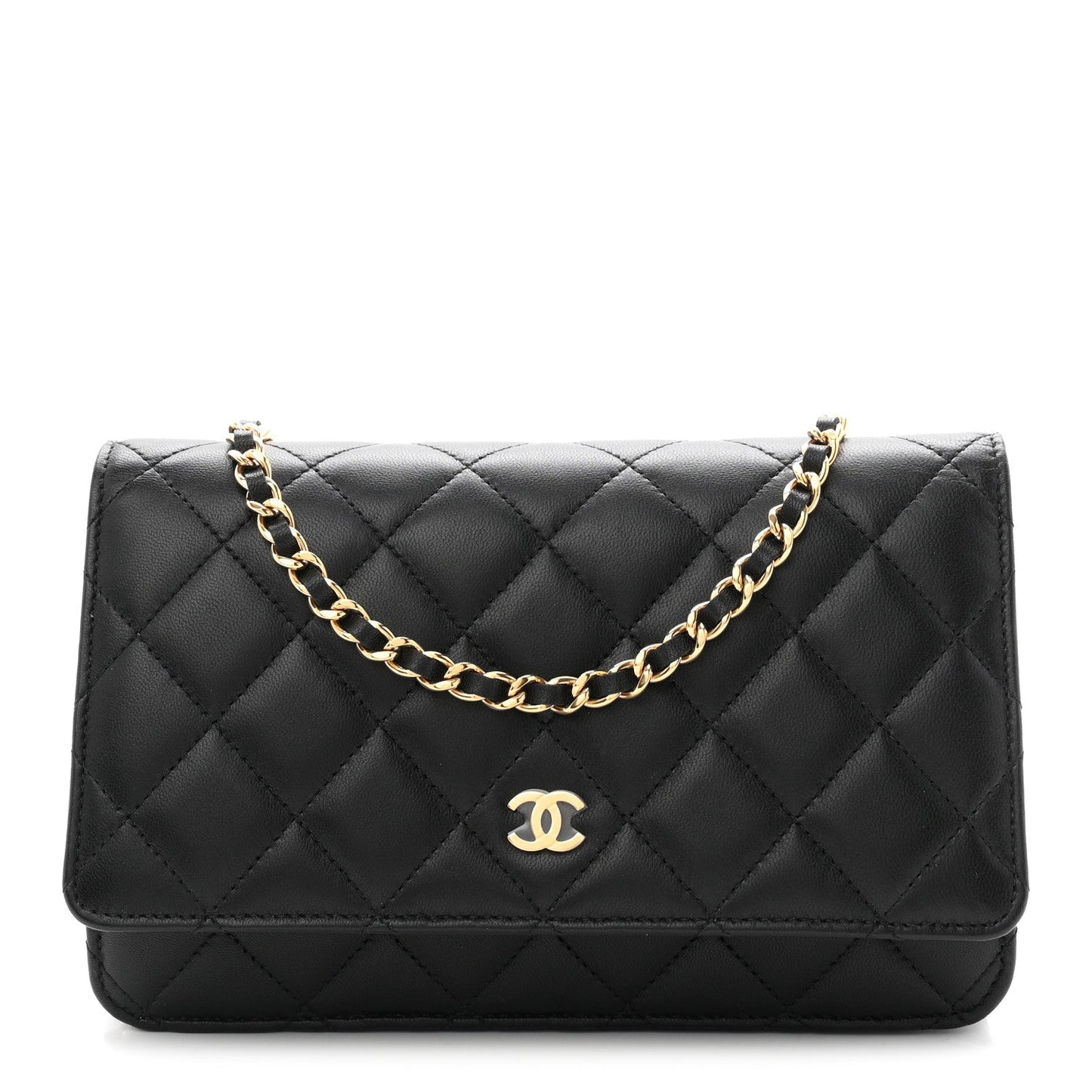 Lambskin Quilted Wallet On Chain WOC Black