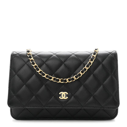 Lambskin Quilted Wallet On Chain WOC Black