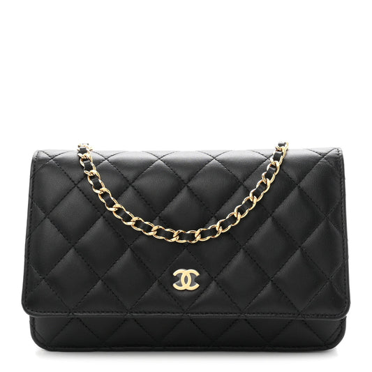 Lambskin Quilted Wallet On Chain WOC Black