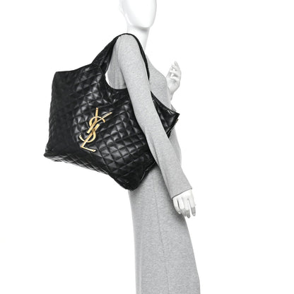 Lambskin Quilted Maxi Icare Shopping Tote Black