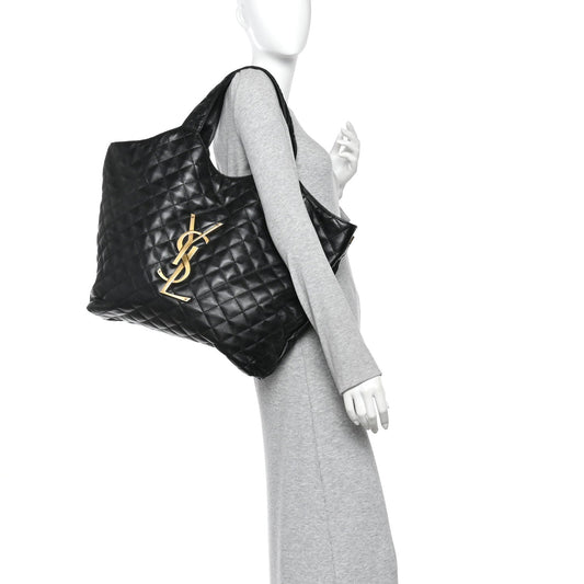 Lambskin Quilted Maxi Icare Shopping Tote Black