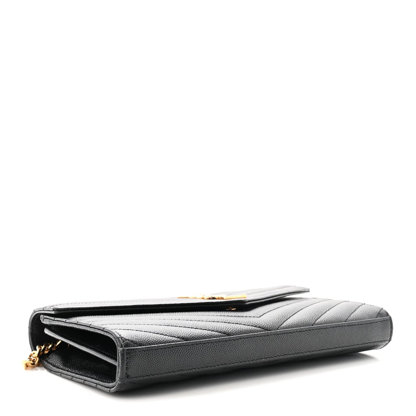 Grain De Poudre Matelasse Chevron Monogram Chain Wallet Black