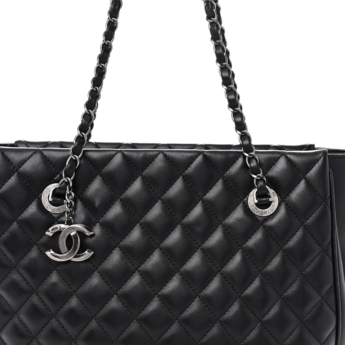 Lambskin Quilted Shopping Tote Black