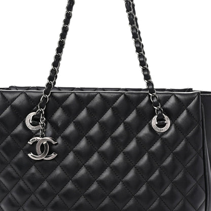 Lambskin Quilted Shopping Tote Black
