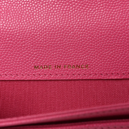 Caviar Quilted Flap Card Holder Wallet Pink