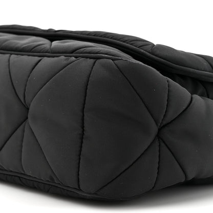 Re-Nylon Quilted Padded Flap Shoulder Bag Black