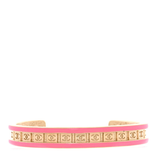 Resin Metal CC Cuff Bracelet M Gold Pink