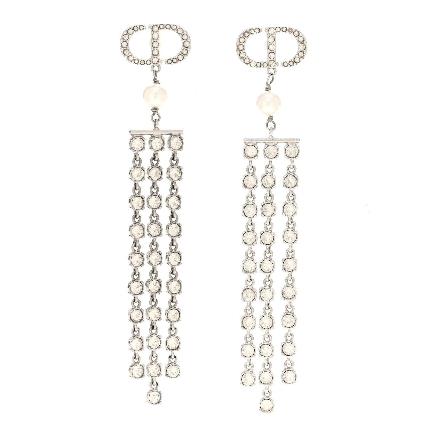 Crystal Pearl CD Drop Earrings Silver