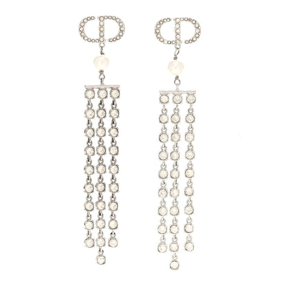 Crystal Pearl CD Drop Earrings Silver