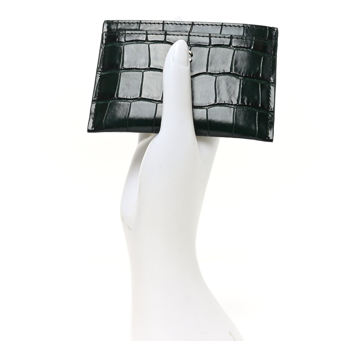 Calfskin Crocodile Embossed Crococo Card Holder Emerald