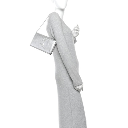 Metallic Crinkled Calfskin Belle de Jour Chain Clutch Silver
