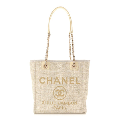 Lurex Boucle Mini Deauville Tote White