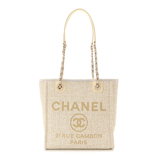 Lurex Boucle Mini Deauville Tote White