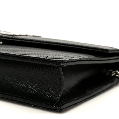 Grain De Poudre Matelasse Chevron Monogram Envelope Chain Wallet Black