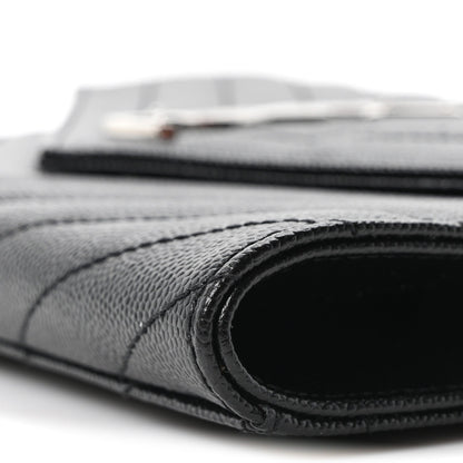 Grain De Poudre Matelasse Chevron Monogram Envelope Clutch Black